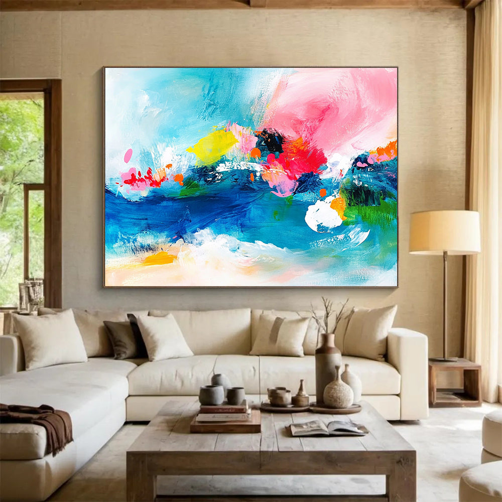 Bright Abstract Expressionist - Energetic Abstract Oil Painting On Canvas HB0479