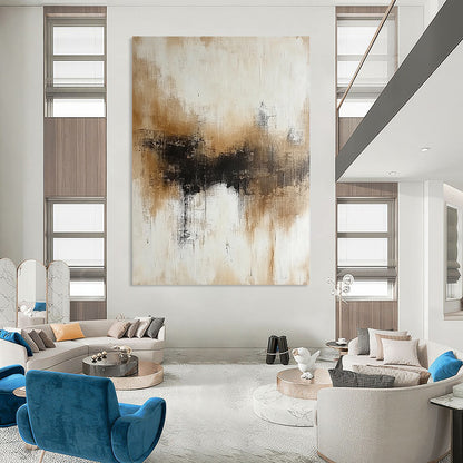 Contemporary hand-painted abstract artwork featuring neutral beige and white tones with subtle brown accents on a soft neutral background. DLZ0561