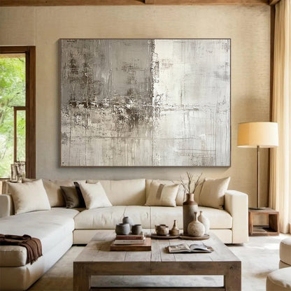 Neutral Textured Abstract - Muted Abstract Oil Painting On Canvas HB0482