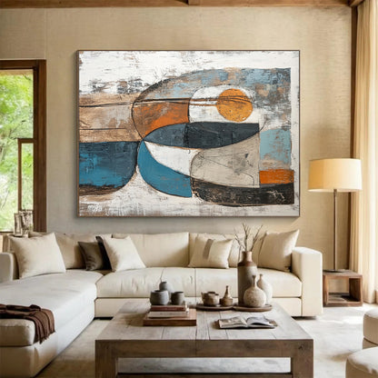 Gray, Blue, Orange, Brown and White Abstract Shapes "Nature's Abstraction" Painting On Canvas HB357