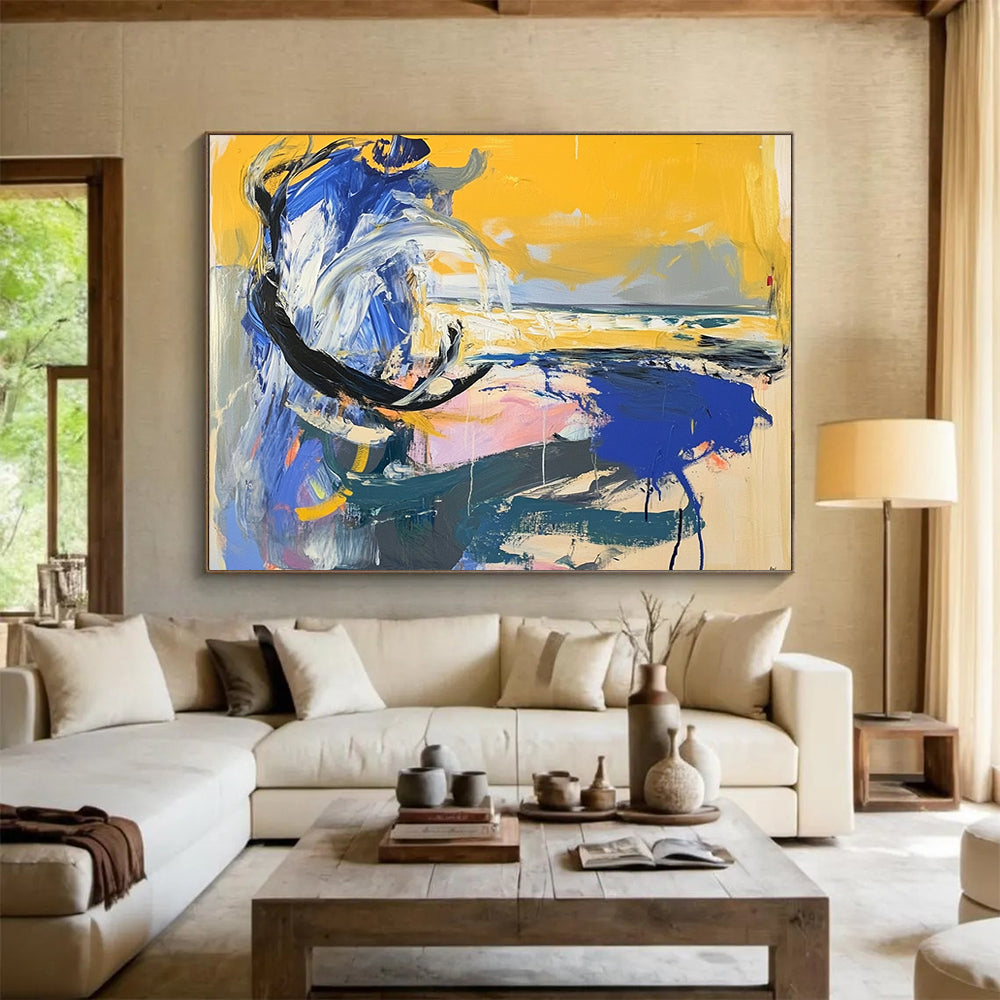 “Colorful Coastal Abstract” - Colorful Palette, Seaside Elements Painting On Canvas HB0872