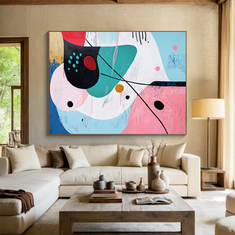 Colorful Abstract Shapes on Light Blue - Playful Abstract Painting On Canvas HB0496