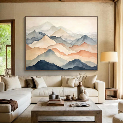 “Pastel Mountain Range” - Beige, Gray, Blue, Brown - Minimalist Mountain Watercolor - Watercolor Painting HB1333