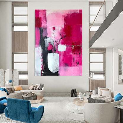 Contemporary hand-painted abstract art featuring a pink and white color scheme with delicate brushstrokes and intricate patterns for an ethereal aesthetic. DLZ0718