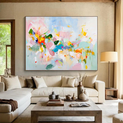“Soft Colorful Abstract Blooms” - Pink, Blue, Yellow, Abstract Flowers - Impressionist Acrylic Painting HB1494