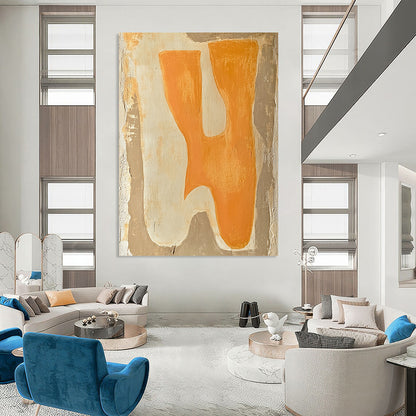 Contemporary abstract painting featuring minimalist boho style with terracotta and cream colors showcasing two animals on textured beige background. DLZ1609