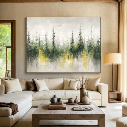 Green and Yellow Abstract Forest Reflection - “Enchanted Forest” Painting On Canvas HB1461