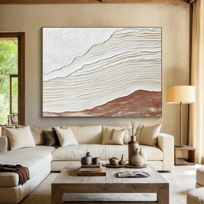 “Textured White and Brown Waves” - White, Brown, Textured wavy patterns - Relief Art HB1790