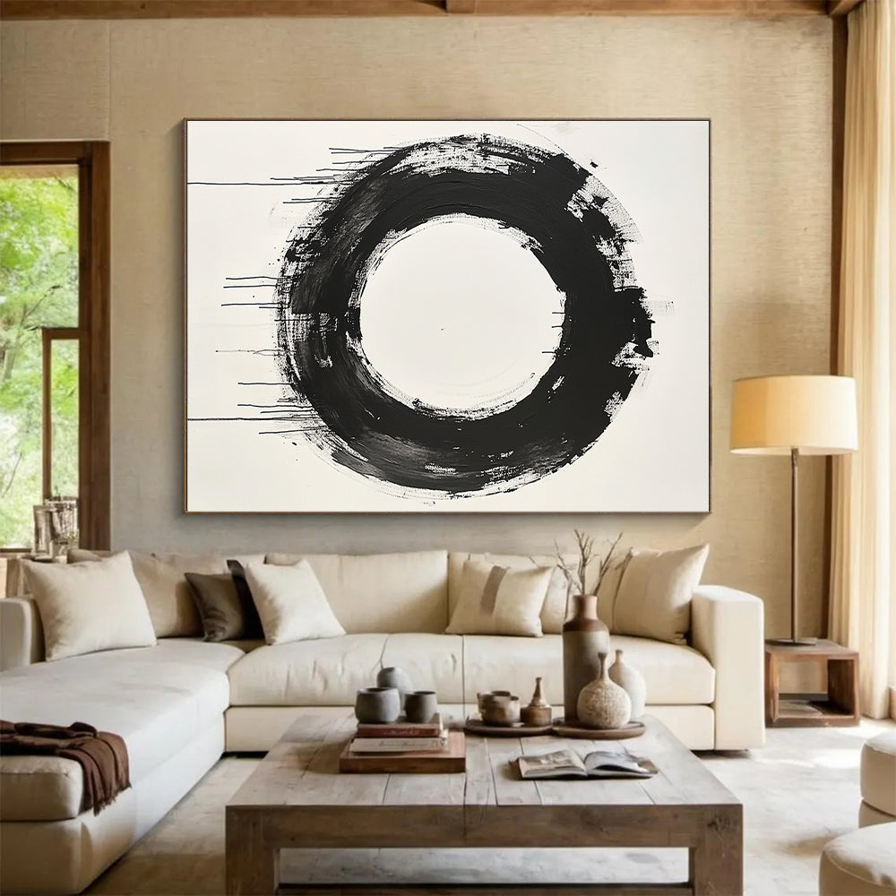 Black Circular Brushstroke with Varied Texture - “Enso of Layers” Painting On Canvas HB249