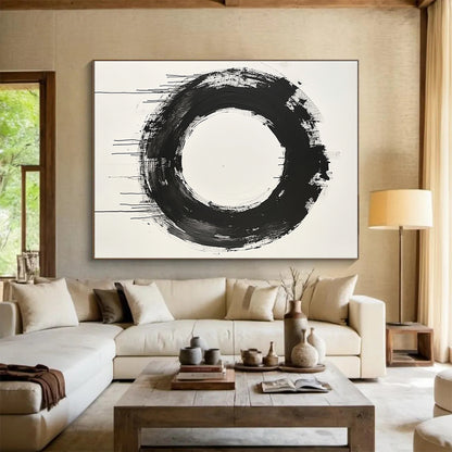 Black Circular Brushstroke with Varied Texture - “Enso of Layers” Painting On Canvas HB249