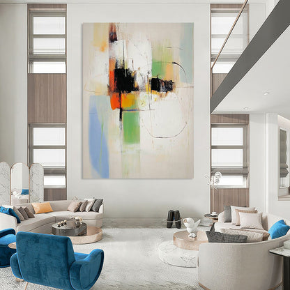 Contemporary abstract painting featuring bold colors and dynamic shapes designed to enhance modern spaces with artistic elegance. DLZ1777