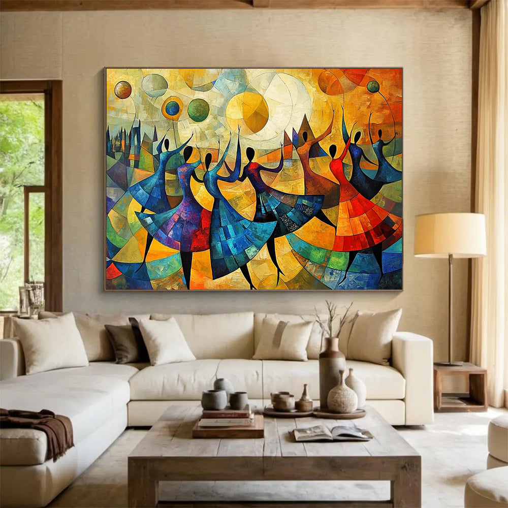 “Abstract Dancers” - Colorful, Geometric, Dancers Painting On Canvas HB0749