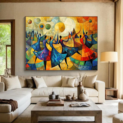 “Abstract Dancers” - Colorful, Geometric, Dancers Painting On Canvas HB0749