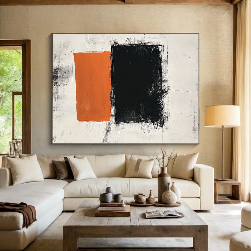 Dynamic Orange and Black Shapes - Energetic Abstract Painting On Canvas HB0463