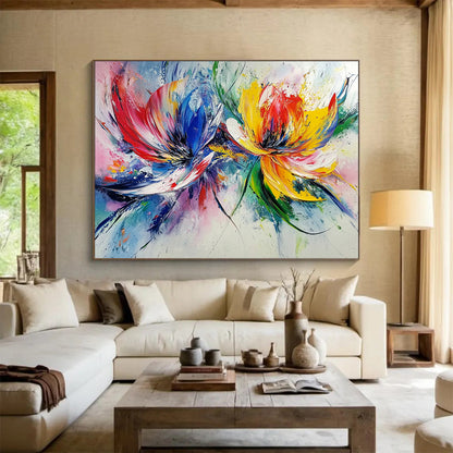 “Colorful Floral Burst” - Red, Blue, Yellow, Abstract Flowers - Fauvist Acrylic Painting HB1512