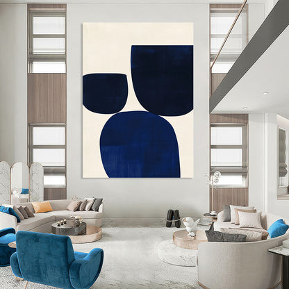 Contemporary hand-painted abstract artwork featuring minimalist Japandi style with blue and white simple shapes for a serene ambiance. DLZ1618