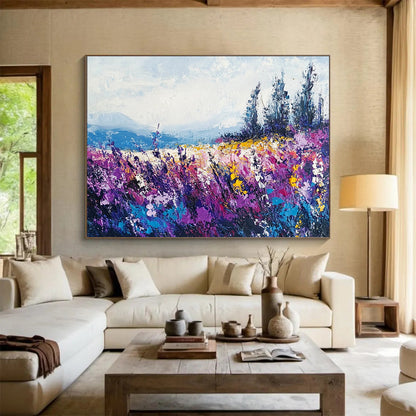 “Vibrant Wildflower Field” - Purples, Yellows, Blues, Colorful Meadow - Impressionist Oil Painting HB1563