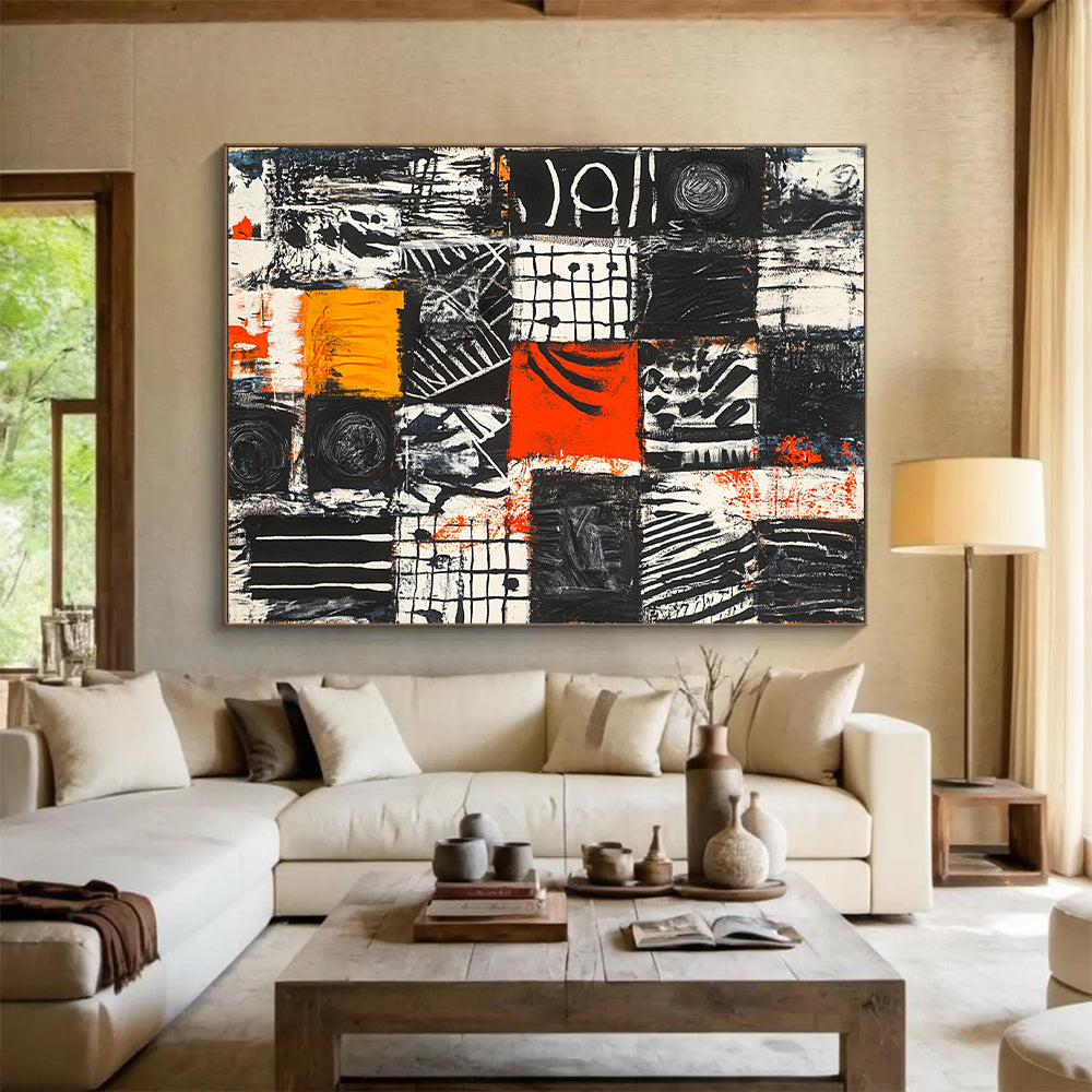 Colorful Geometric Patchwork "Vibrant Mosaic" Painting On Canvas HB298