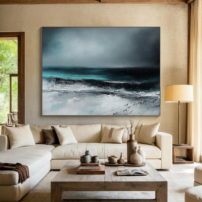 “Dark Sea Storm” - Gray, Blue, Black, White - Stormy Sea Abstract - Acrylic Painting HB1305