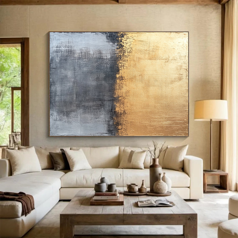 Gold, Gray and Black Abstract Gradient "Ethereal Horizon" Painting On Canvas HB355