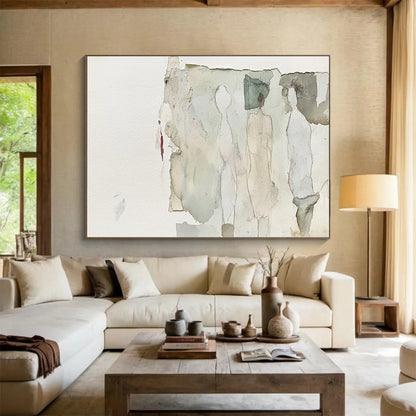 “Ethereal Figure Collage” - Neutral, Abstract, Figures, Collage Painting On Canvas HB0760