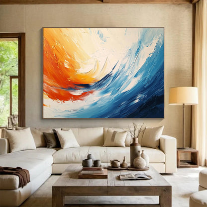 “Vibrant Color Swirl” - Orange, Blue, White, Abstract Dynamic Swirl HB1126