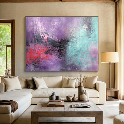 “Purple - Teal Abstract Blend” - Purple, Teal, Red, Black with Blended Textures - Abstract Acrylic HB1363