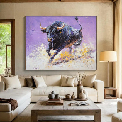 Vibrant Purple - Backed Bull - Dynamic Animal Oil Painting On Canvas HB0466