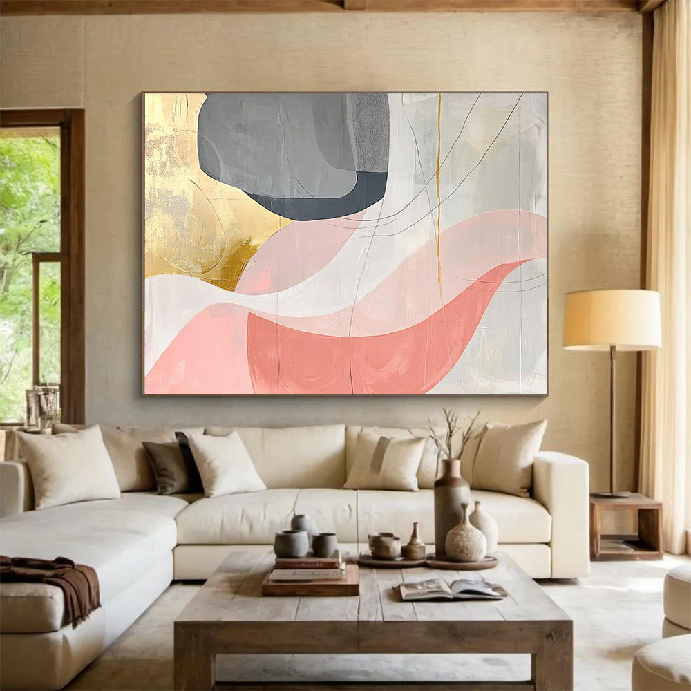 “Elegant Color Swirls” - Gray, Pink, Gold, Abstract Swirl Painting On Canvas HB0714