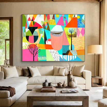 “Geometric Color Collage” - Multicolor, Geometric Shapes Painting On Canvas HB0742