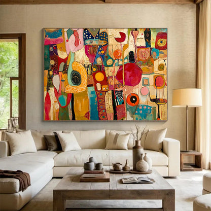 “Colorful Mixed Abstract Shapes” - Multicolor, Mixed Shapes, Patterns - Painting On Canvas HB1431