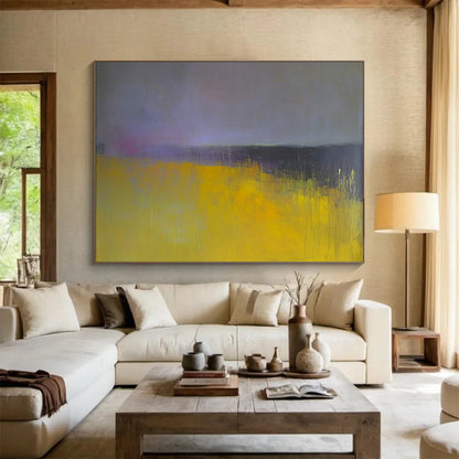 “Yellow - Purple Abstract Fields” - Yellow, Purple, Abstract Landscape Painting On Canvas HB1113