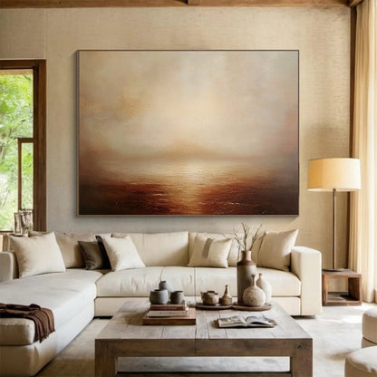 “Misty Sea at Dusk” - Browns, Beiges, Whites, Foggy Ocean - Atmospheric Oil Painting HB1593