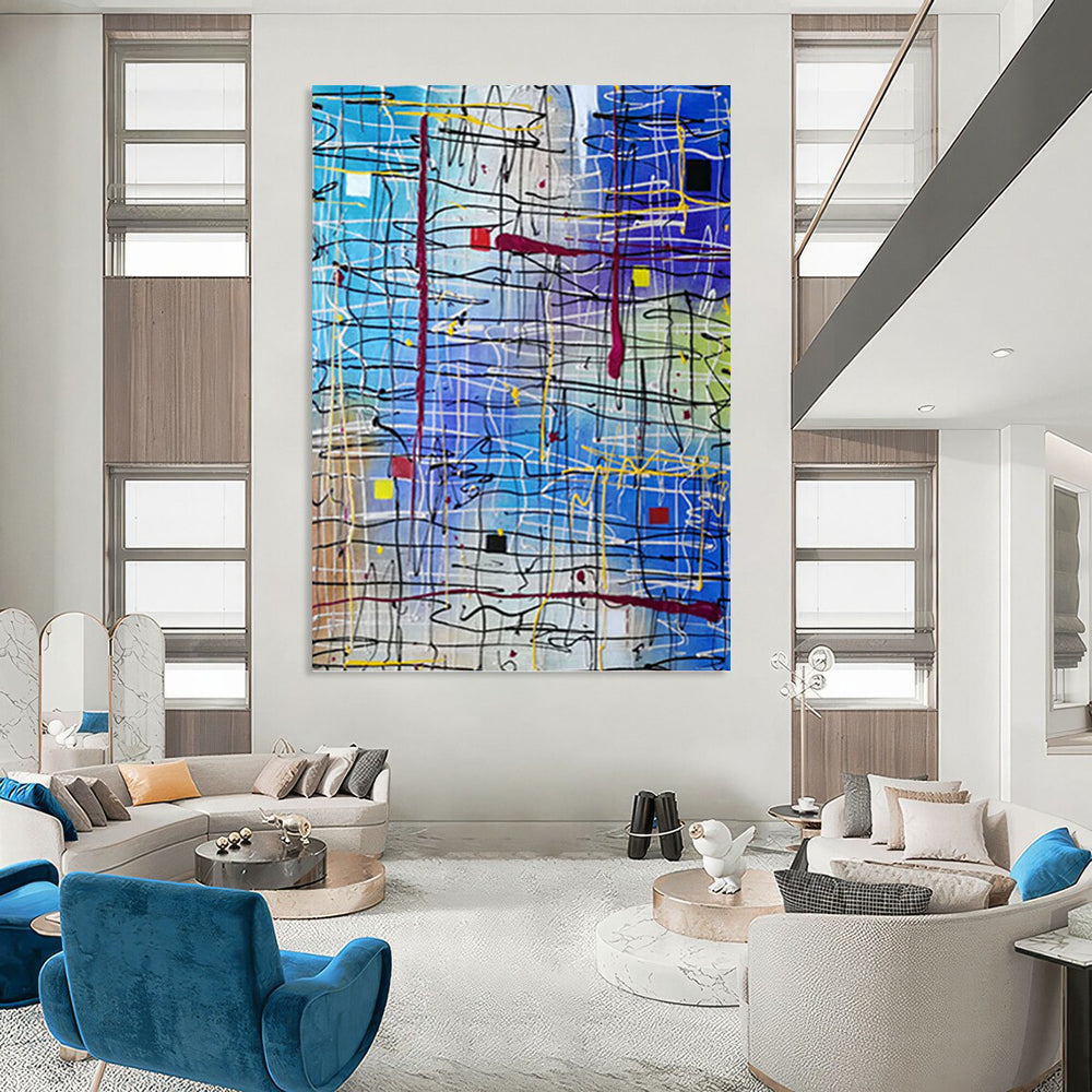 Impressive Vertical Hand - Painted Custom Abstract Canvas (with Rocky Textures) for Office and Entryway DKH1583