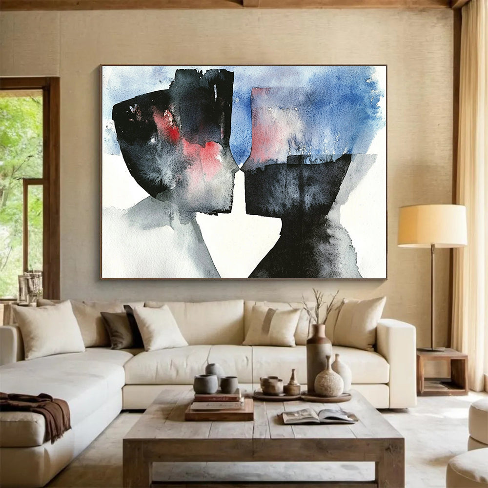 “Abstract Watercolor Faces” - Black, Gray, Red, Blue, Blended Facial Shapes - Abstract Watercolor HB1771