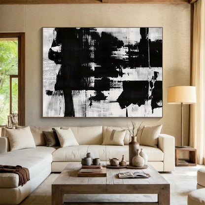 “Monochrome Abstract” - Blacks, Whites, Grays, Bold Textured Shapes - Abstract Acrylic Painting HB1724