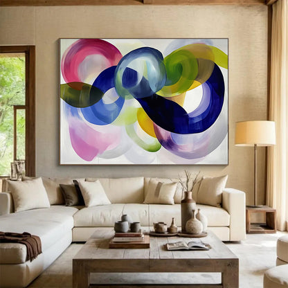 Colorful Curved Abstract "Vibrant Loops" Painting On Canvas HB0660