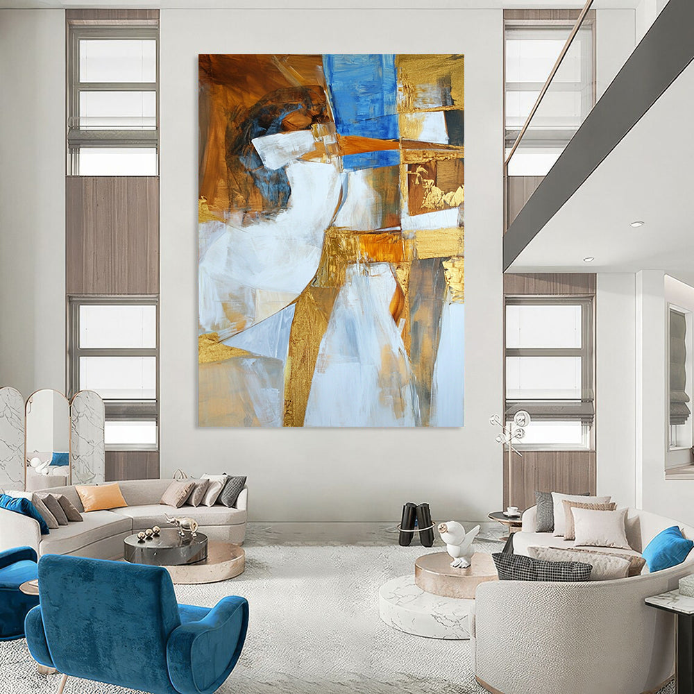 Contemporary abstract artwork featuring Apollo in white brown and blue with golden accents deconstructed in a unique artistic style. DLZ1001