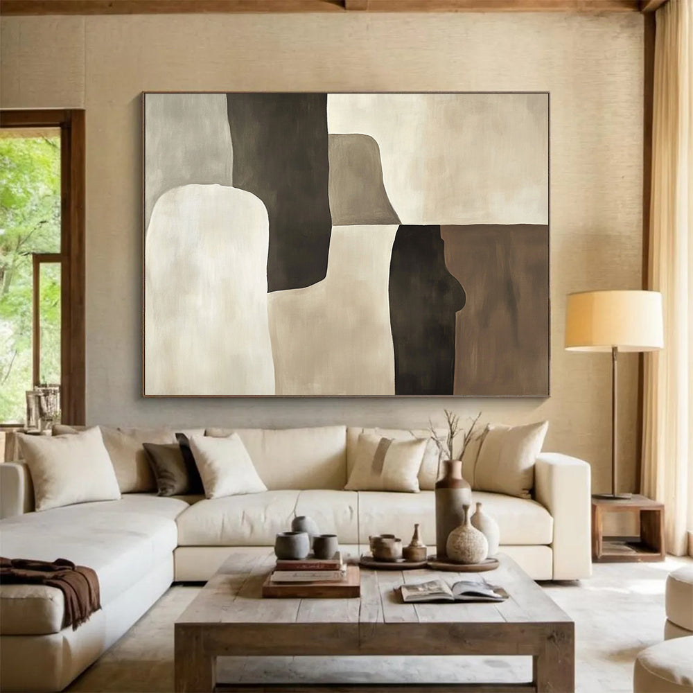 “Neutral Shapes Collage” - Gray, beige, white, brown, Minimalist Abstract Painting HB0618