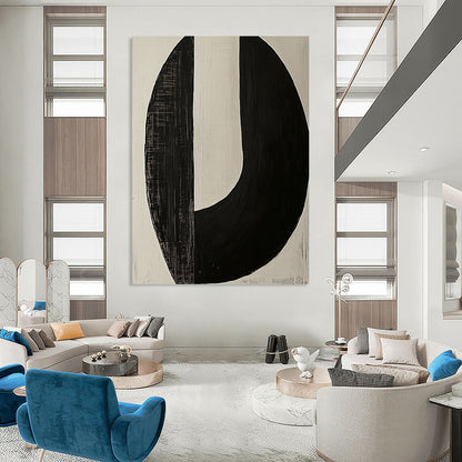 Contemporary large abstract painting featuring two minimalist axe-shaped forms in striking black and white tones for a bold artistic statement. DLZ1548