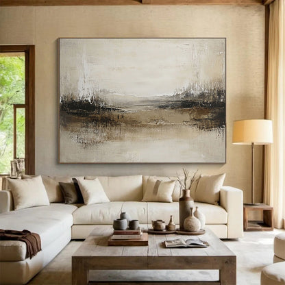 “Neutral Tones Abstract Field” - Beige, Brown, Textured Horizons, Abstract Landscape Painting On Canvas HB0903