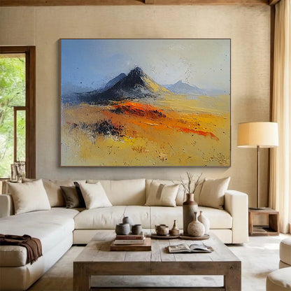 “Desert Mountains” - Vibrant Oranges, Yellows, Blues, Textured Desert and Mountains - Oil Painting HB1609
