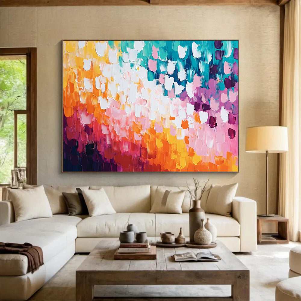 “Pastel Colorful Dots” - Pastel Palette, Colorful Dot Pattern Painting On Canvas HB0859