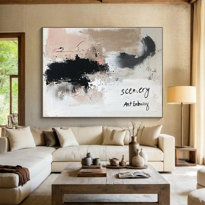 “Minimalist Textured Abstract” - Black, Beige, White with Subtle Textures - Painting On Canvas HB1381