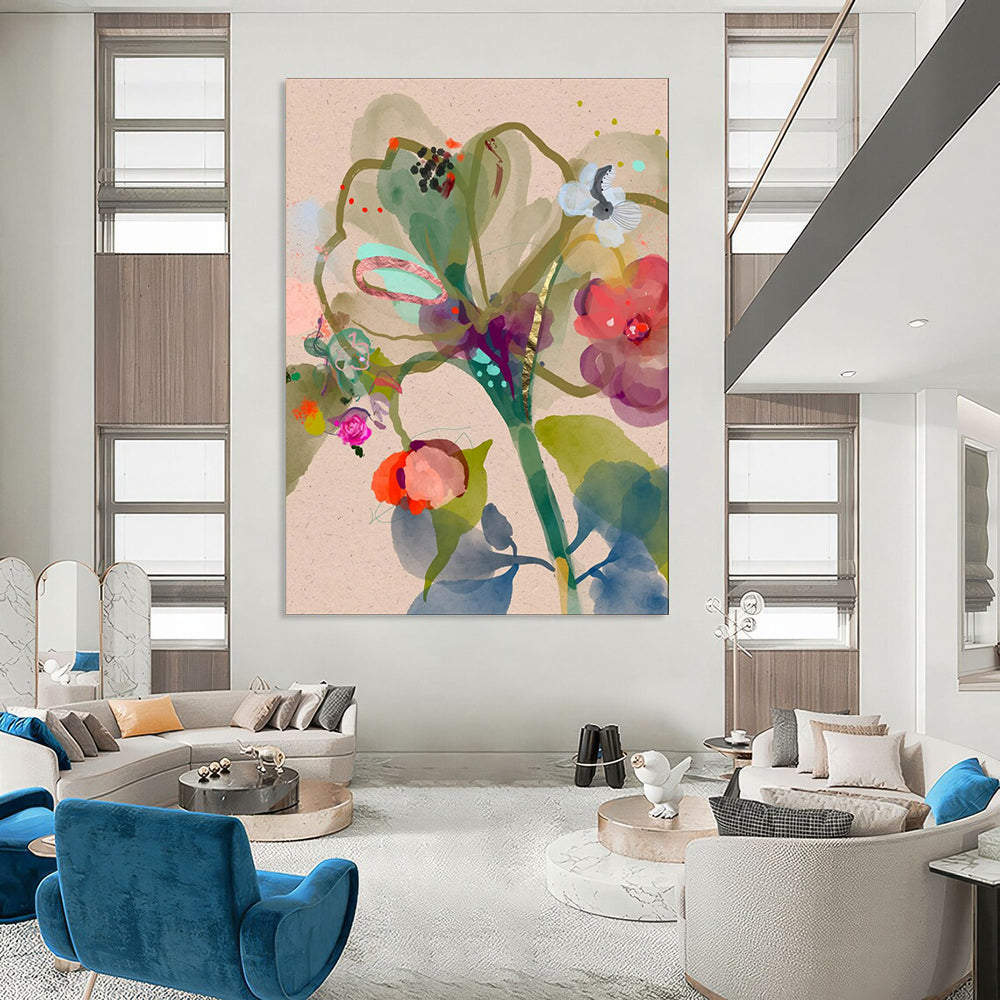Large-Scale Hand-Painted Abstract Mural for Bedroom & Office LargeART1817