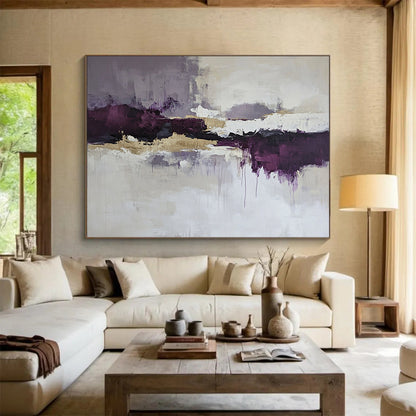 “Purple Gold Reflection” - Purple, gray, gold, white; Abstract reflection with gold; Acrylic Painting On Canvas HB1214