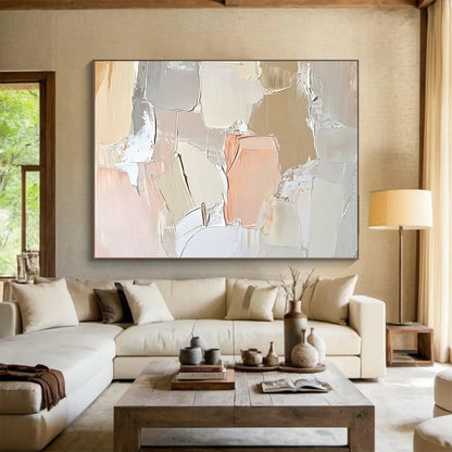 “Pastel Abstract Texture” - Beige, Pink, White, Soft Textured Painting On Canvas HB1013