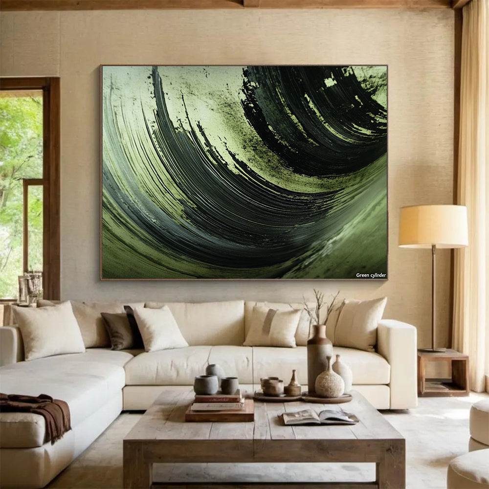 Green and Black Swirled Textures - Expressive Abstract Painting On Canvas HB0504