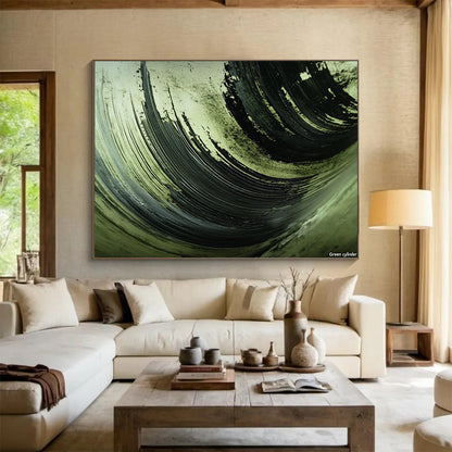 Green and Black Swirled Textures - Expressive Abstract Painting On Canvas HB0504