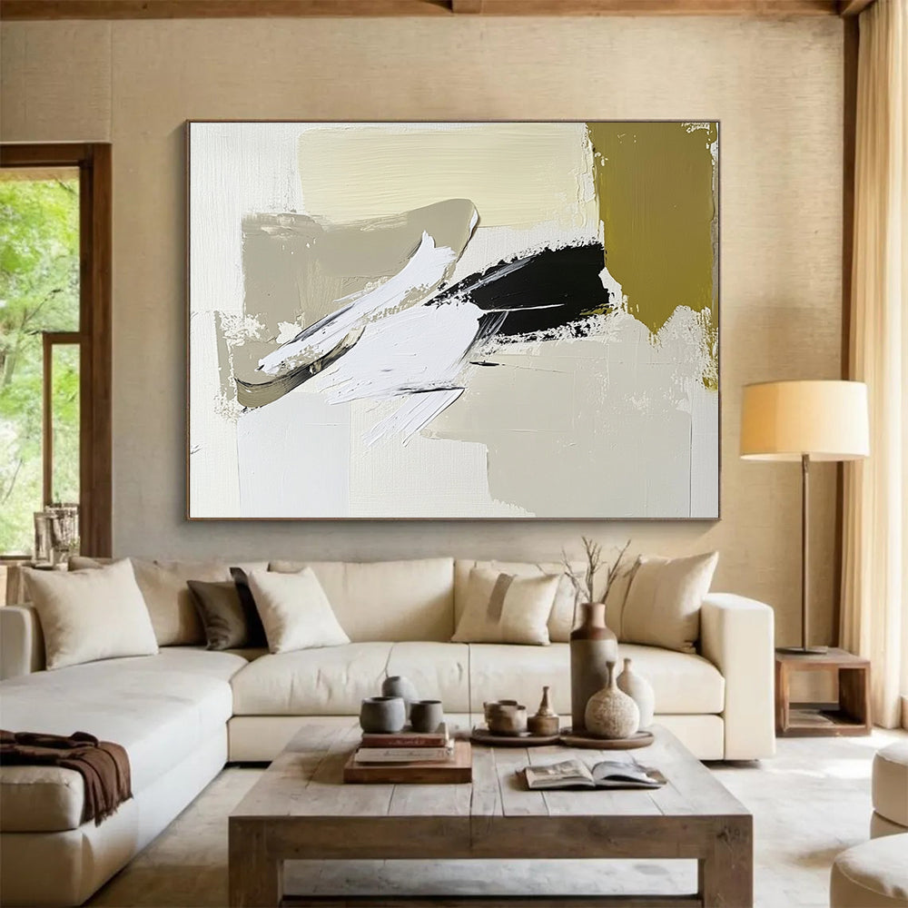 “Bold Neutral Swipes” - Beige, White, Black with Expressive Swipes - Abstract Acrylic Painting HB1341